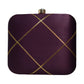 Wine And Golden Checks Embroidery Clutch