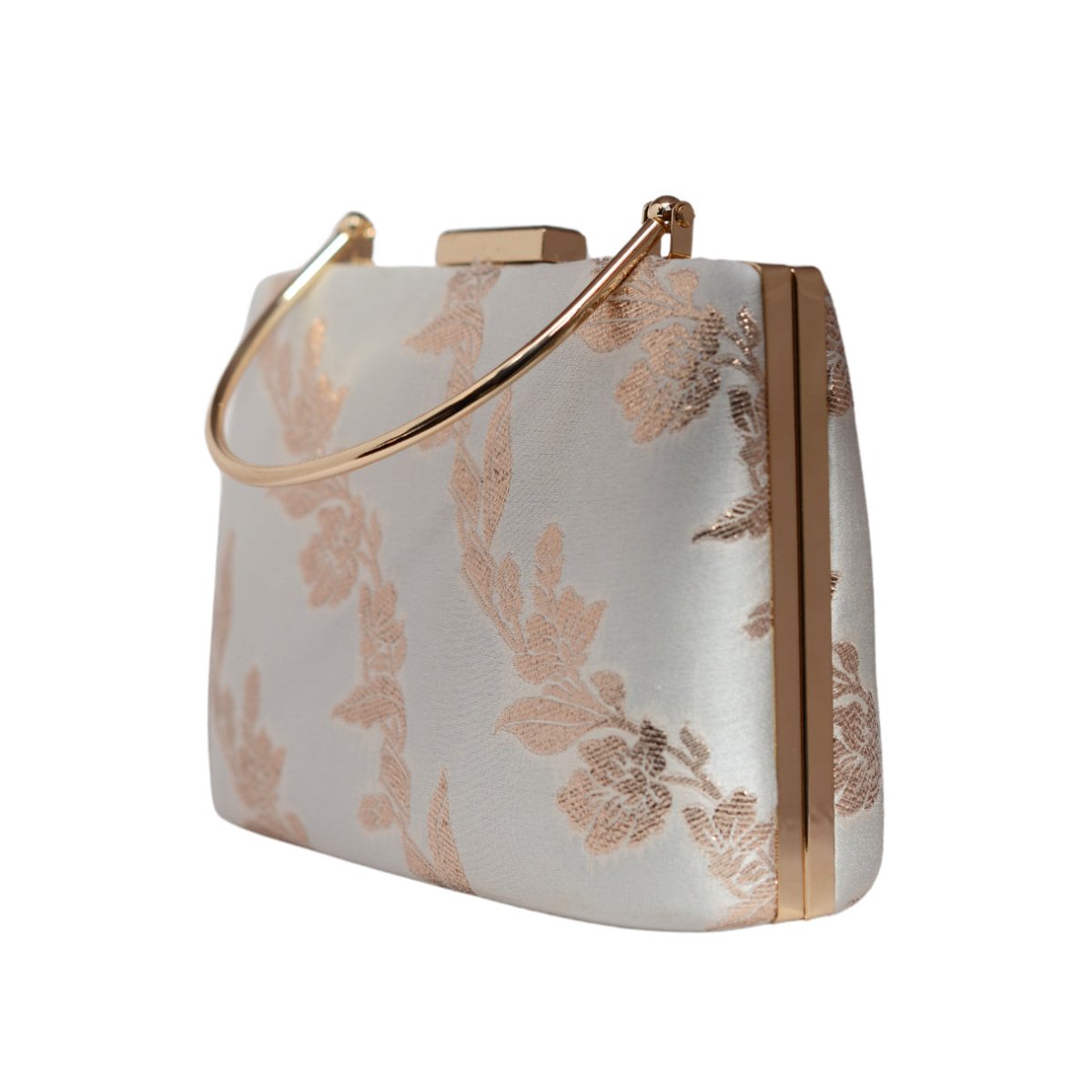 White And Golden Floral Brocade Party Clutch