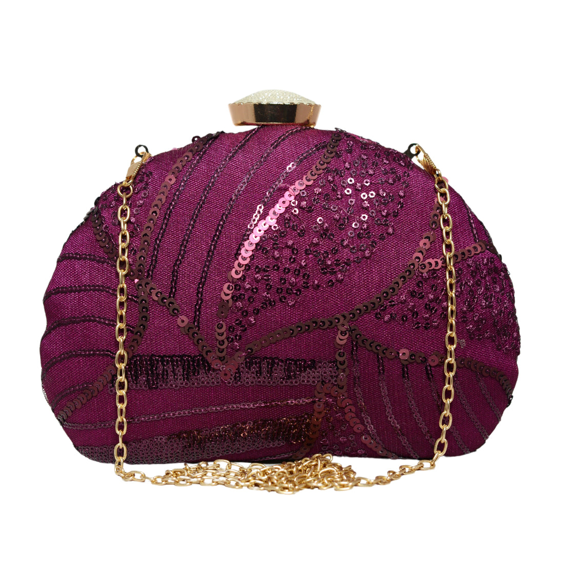 Purple Sequins Embroidery Half Moon Clutch