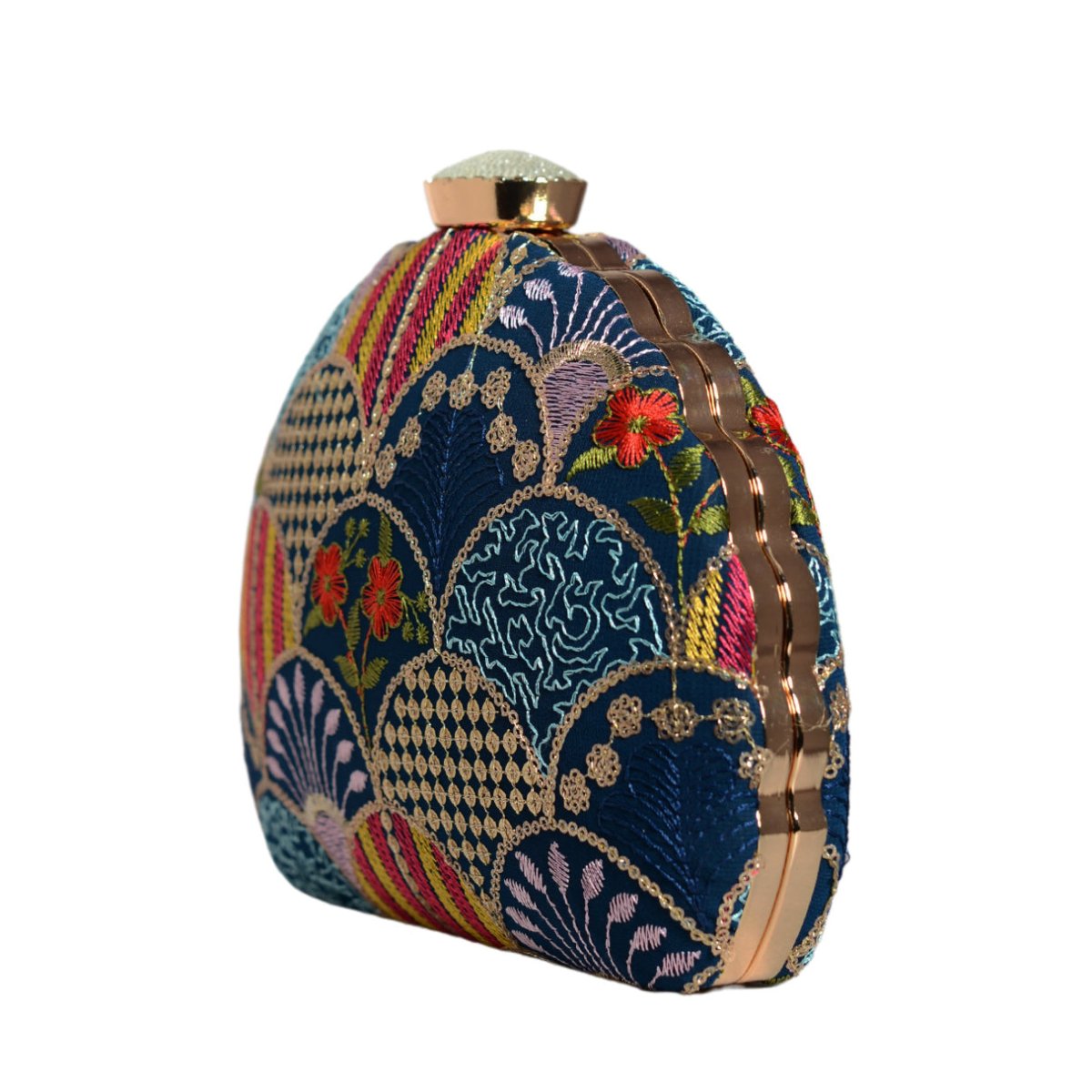 Blue Sequins Embroidery Half Moon Clutch