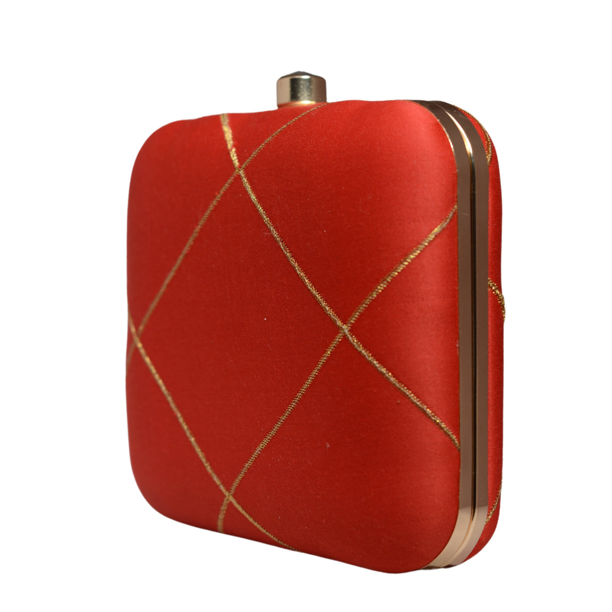 Red And Golden Checks Embroidery Clutch