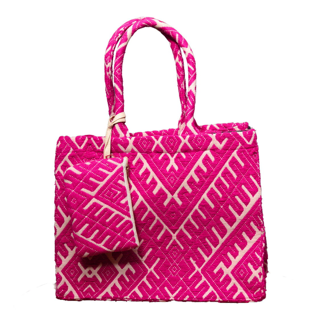 Pink And White Jacquard Box Style Tote bag