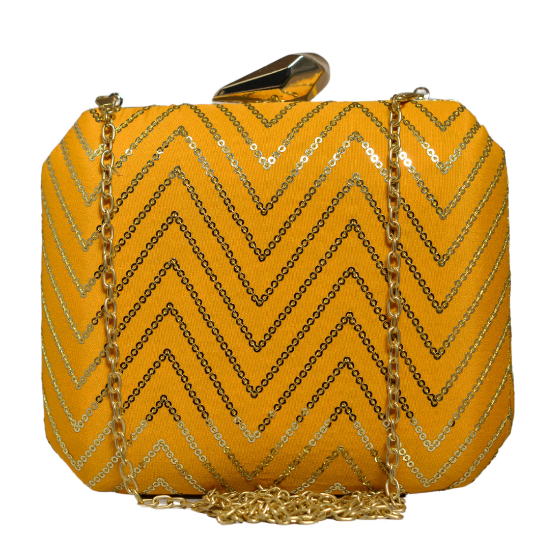 Yellow Sequins Zigzag Embroidery Clutch