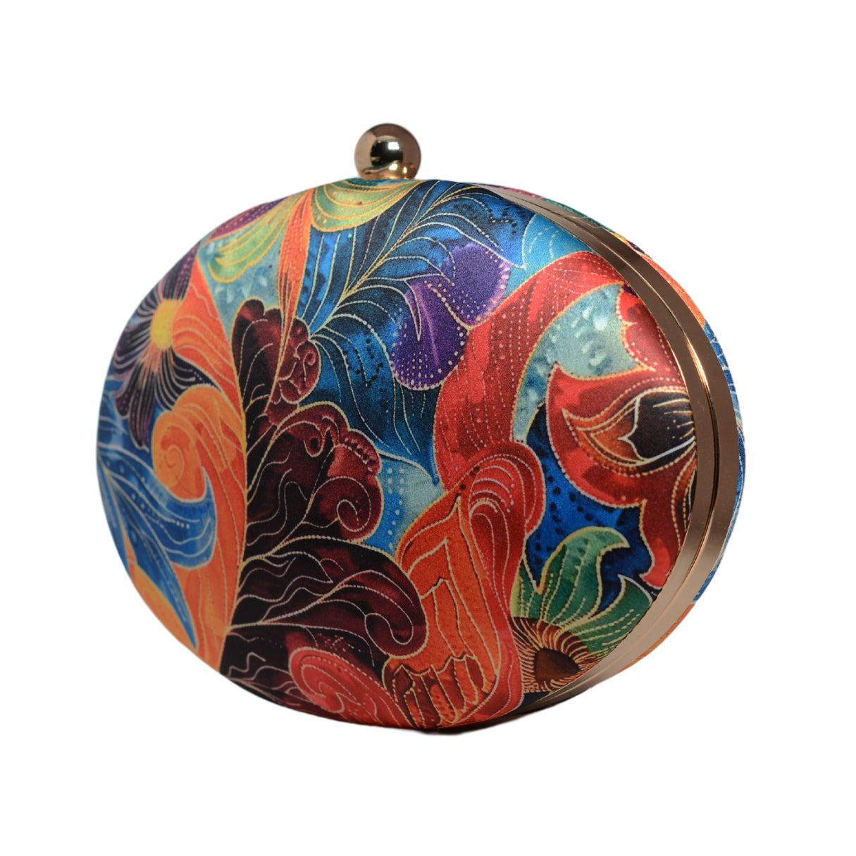 Multicolor Leaves Printed Oval Clutch