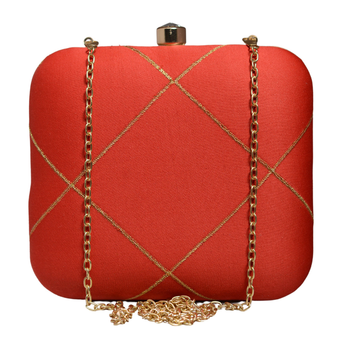 Red And Golden Checks Embroidery Clutch