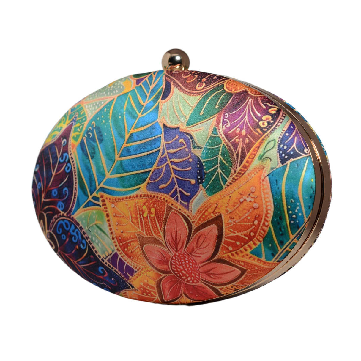 Multicolor Batik Floral Print Oval Clutch