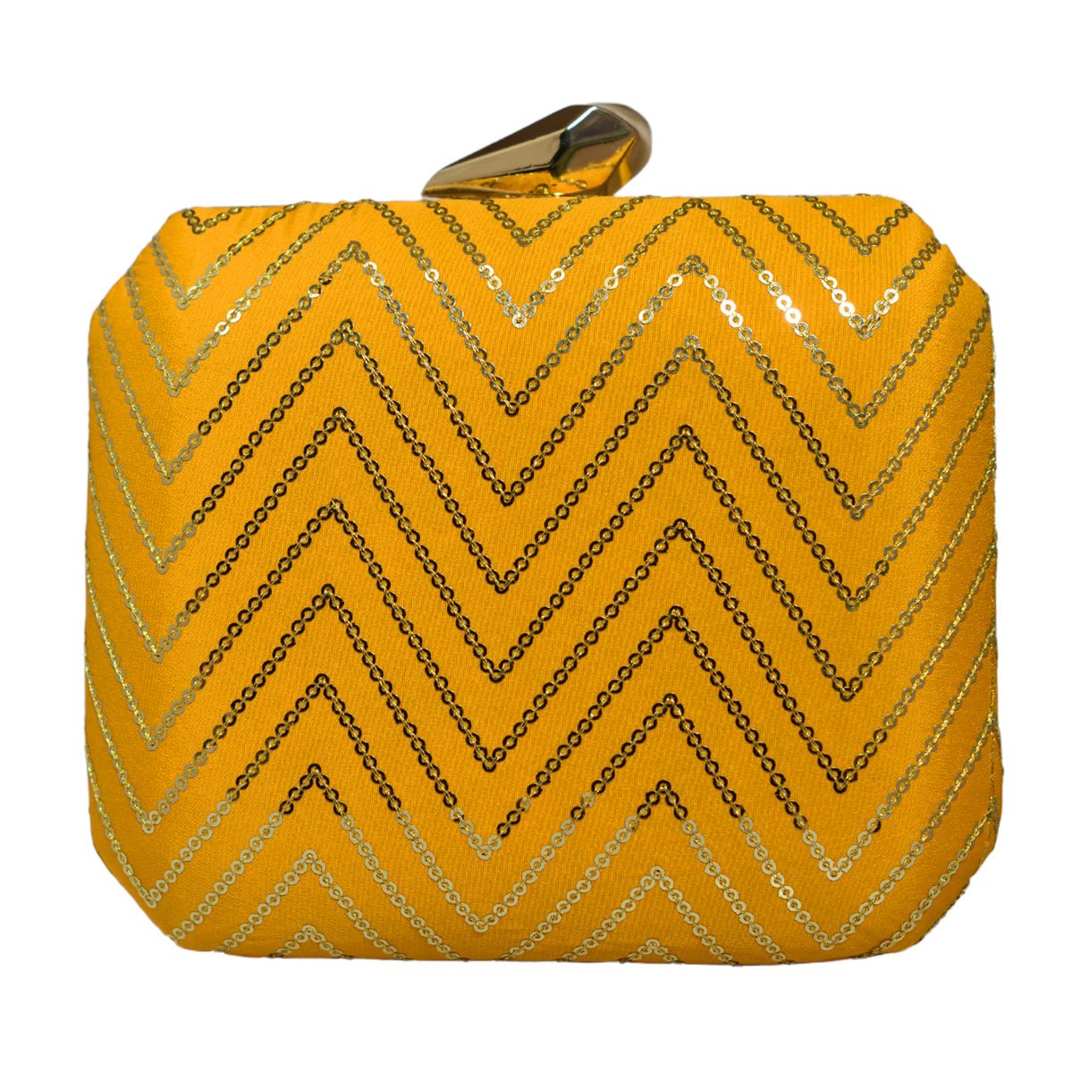 Yellow Sequins Zigzag Embroidery Clutch