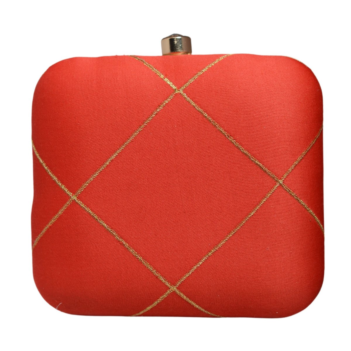 Red And Golden Checks Embroidery Clutch