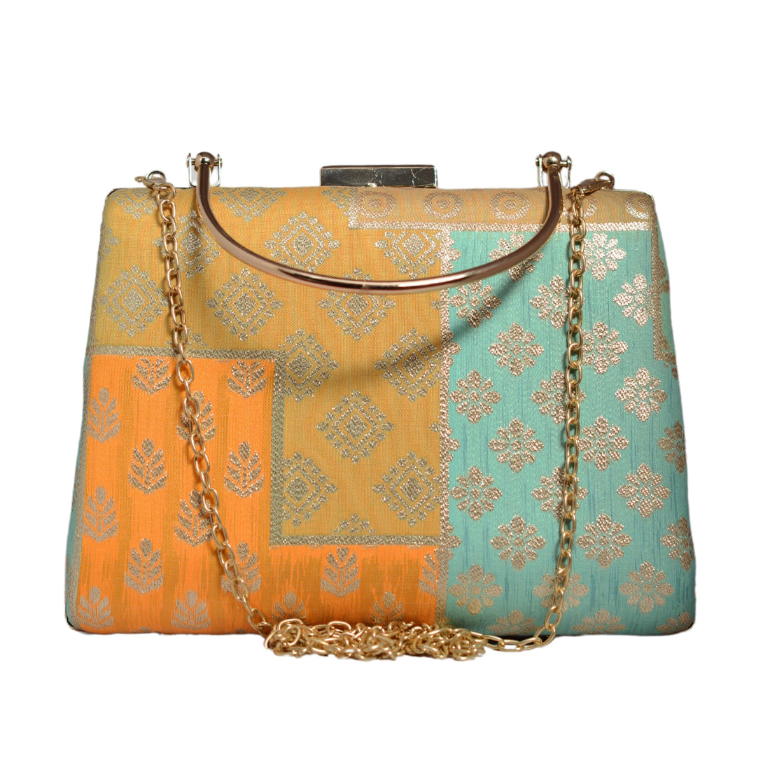 Yellow Multipattern Brocade Fabric Clutch