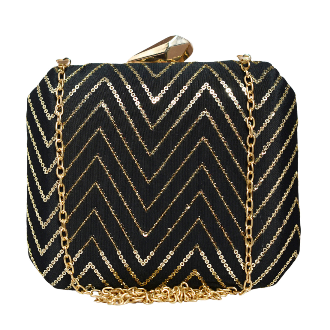 Black Sequins Zigzag Embroidery Clutch