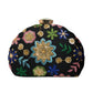 Black Floral Embroidery Half Moon Clutch