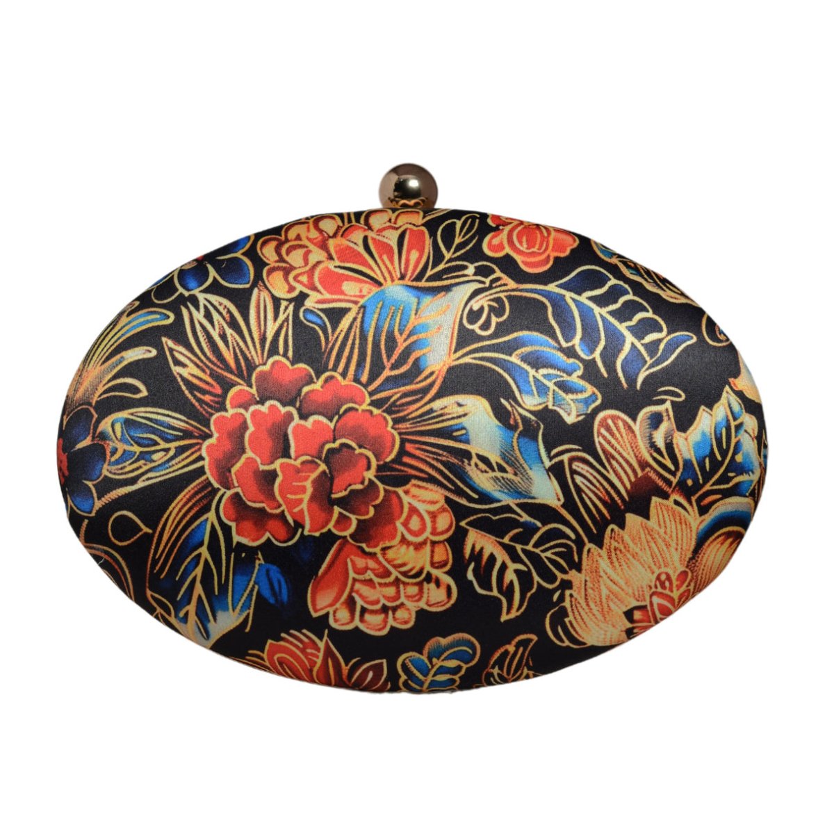 Red and Blue Floral Printed Oval Clutch