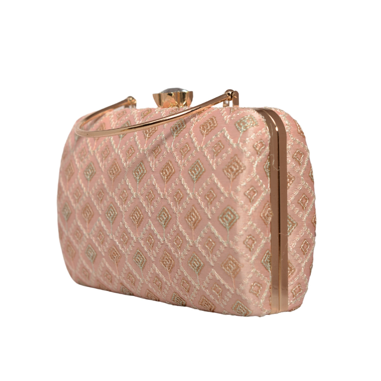 Pink Box Pattern Embroidery Clutch