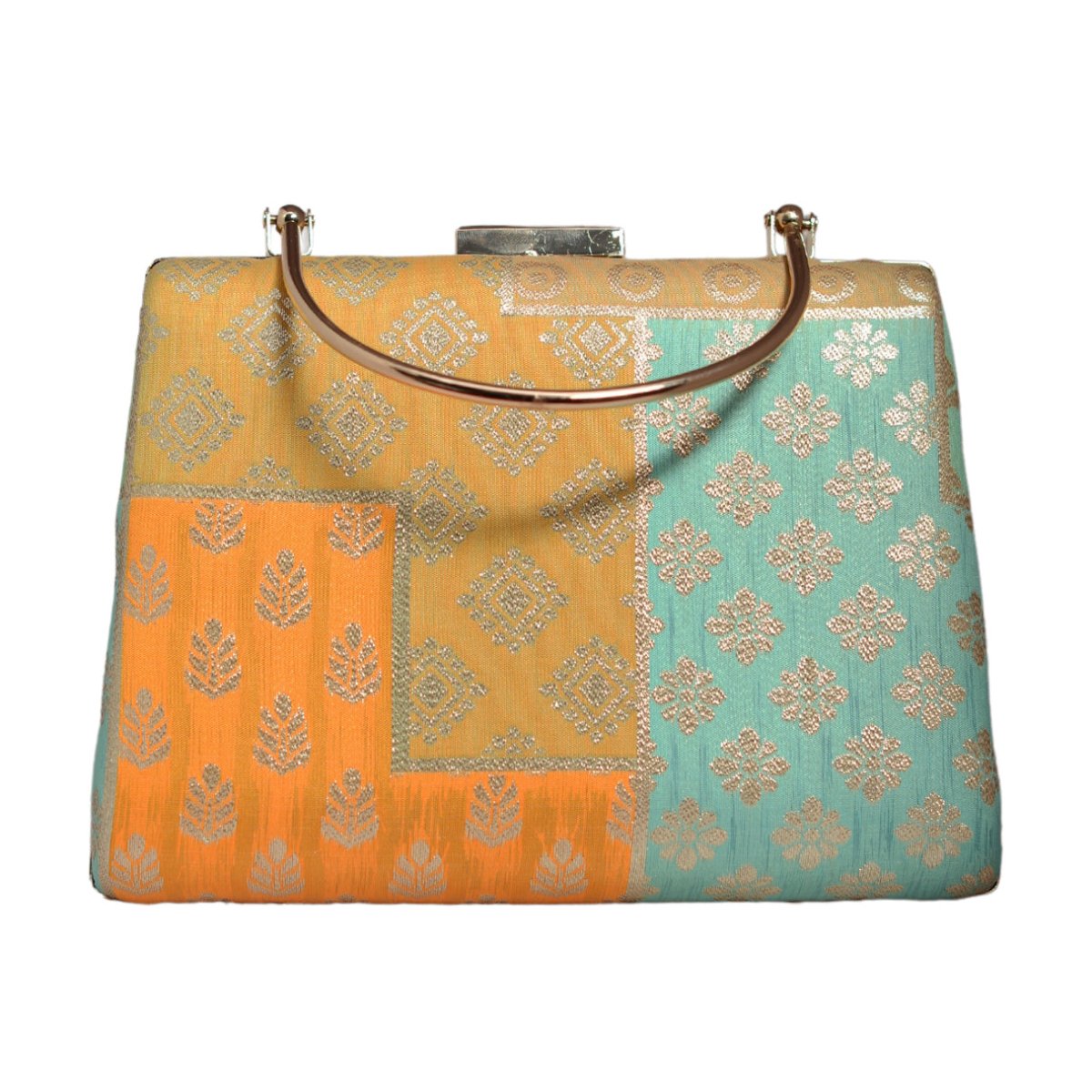 Yellow Multipattern Brocade Fabric Clutch