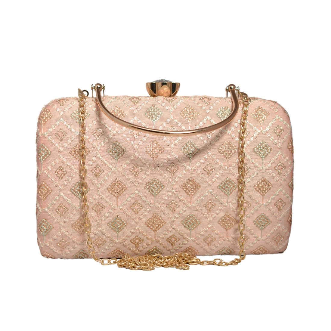 Pink Box Pattern Embroidery Clutch