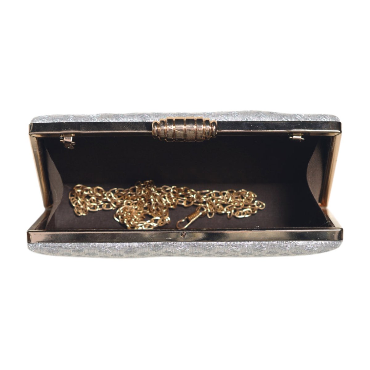 Silver Brocade Rectangle Fabric Clutch