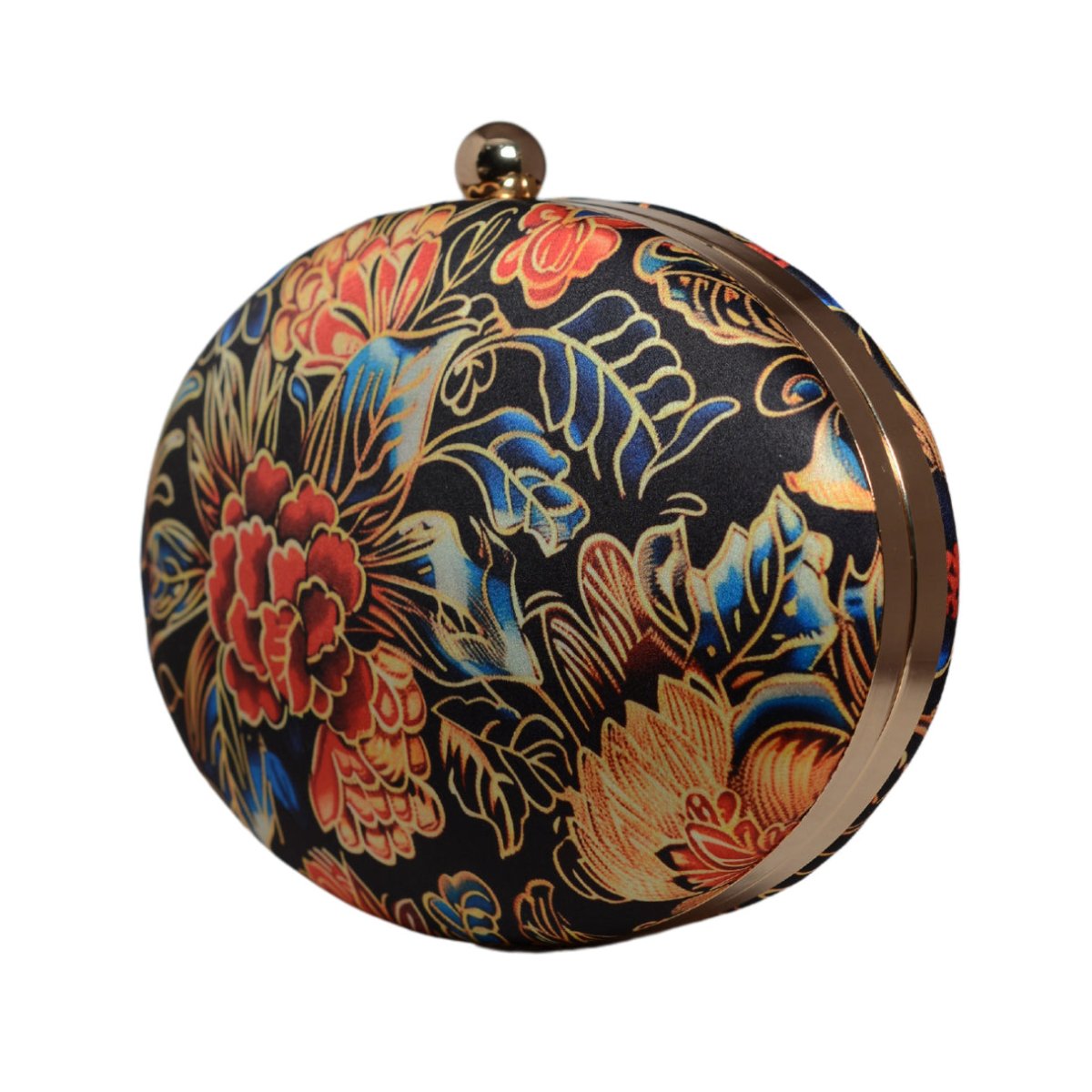 Red and Blue Floral Printed Oval Clutch
