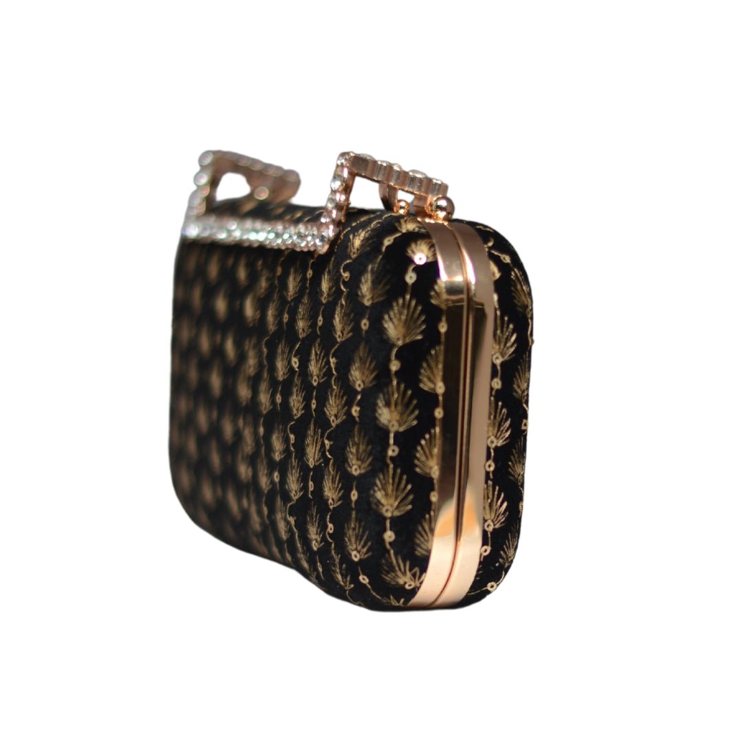 Artklim Black Embroidery Party Clutch