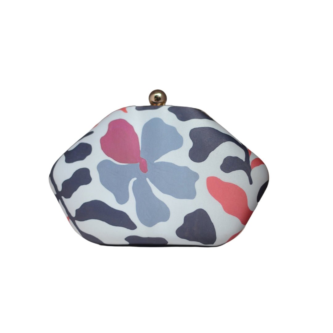 Artklim White And Grey Floral Printed Clutch