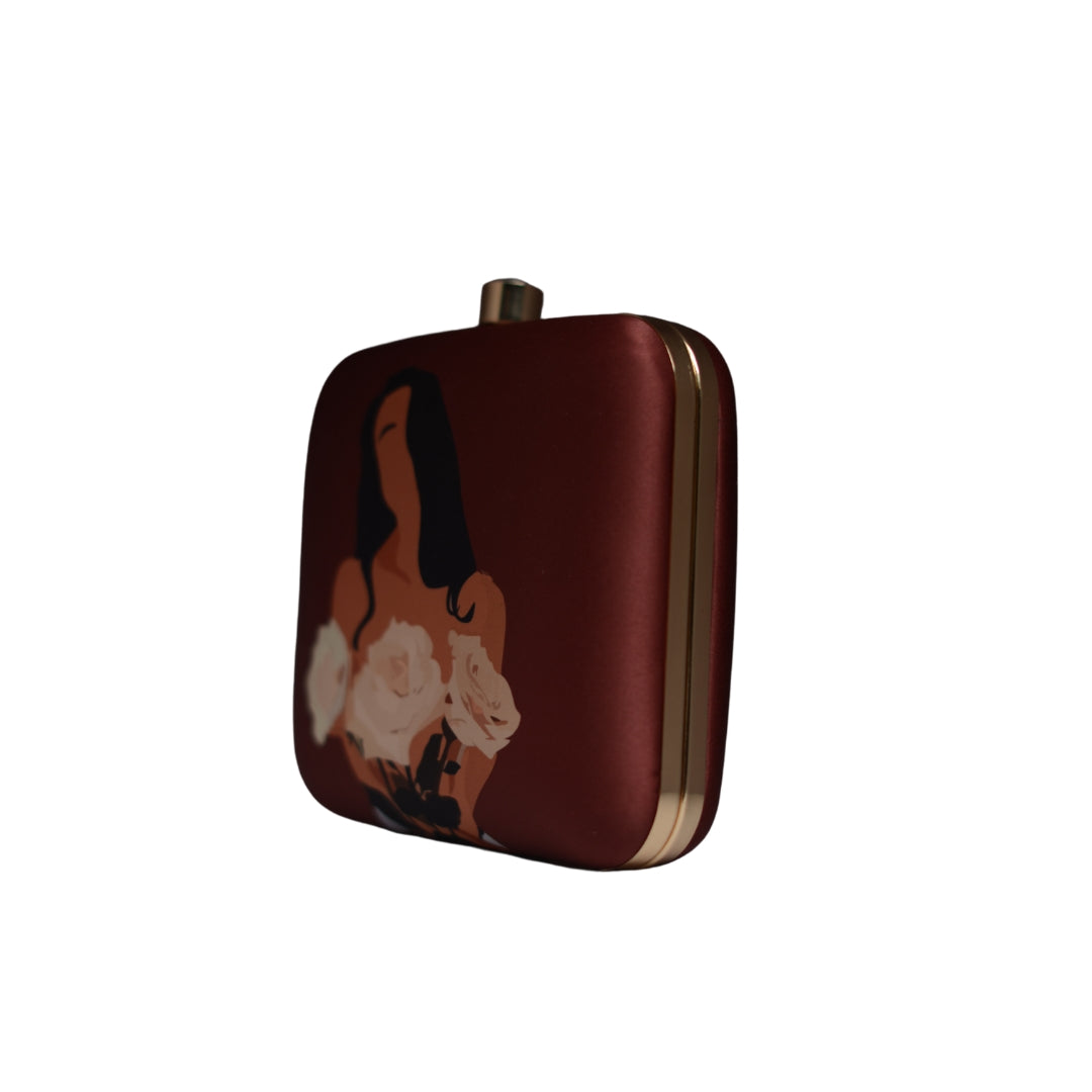 Artklim Maroon Flower Girl Portrait Printed Clutch