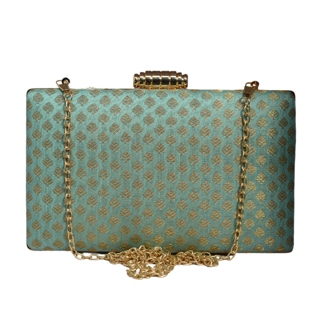 Marine Green Brocade Rectangle Fabric Clutch