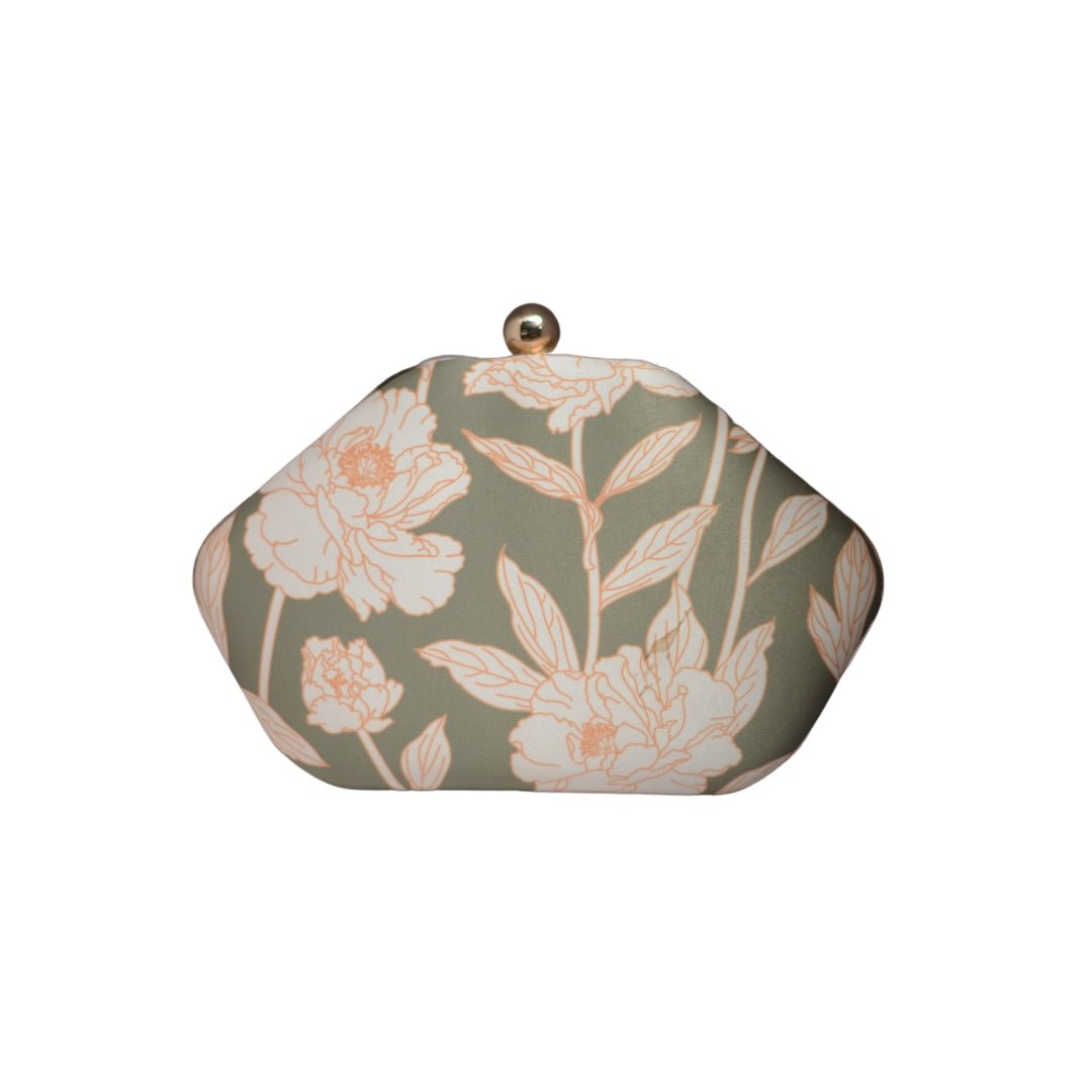 Artklim Green And White Floral Printed Clutch