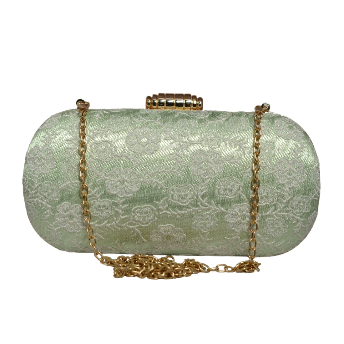 Green And White Floral Thread Embroidery Clutch