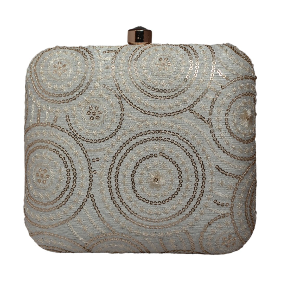 White Floral Sequins Embroidery Party Clutch