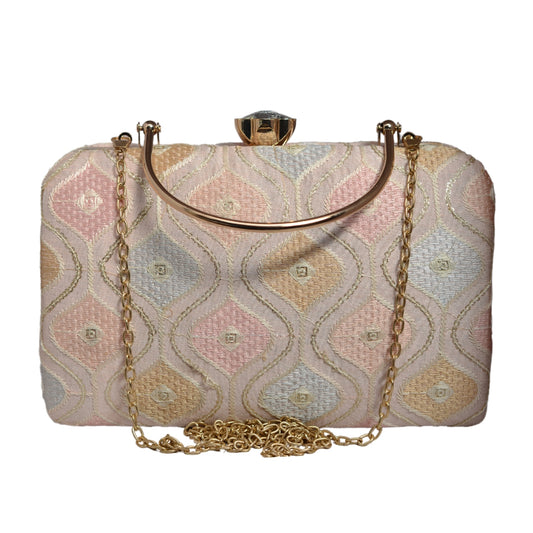 Baby Pink Wavy Lines Embroidery Clutch