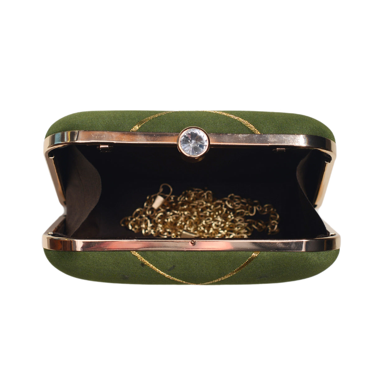 Olive Green And Golden Checks Embroidery Clutch