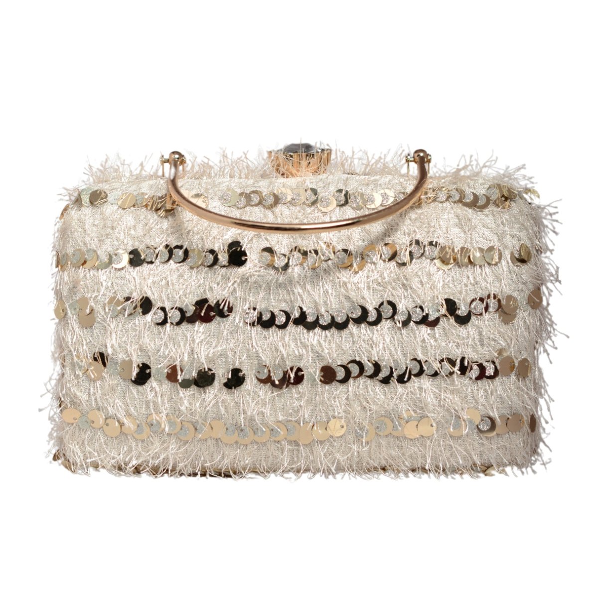 White Sequins Fabric Party Clutch