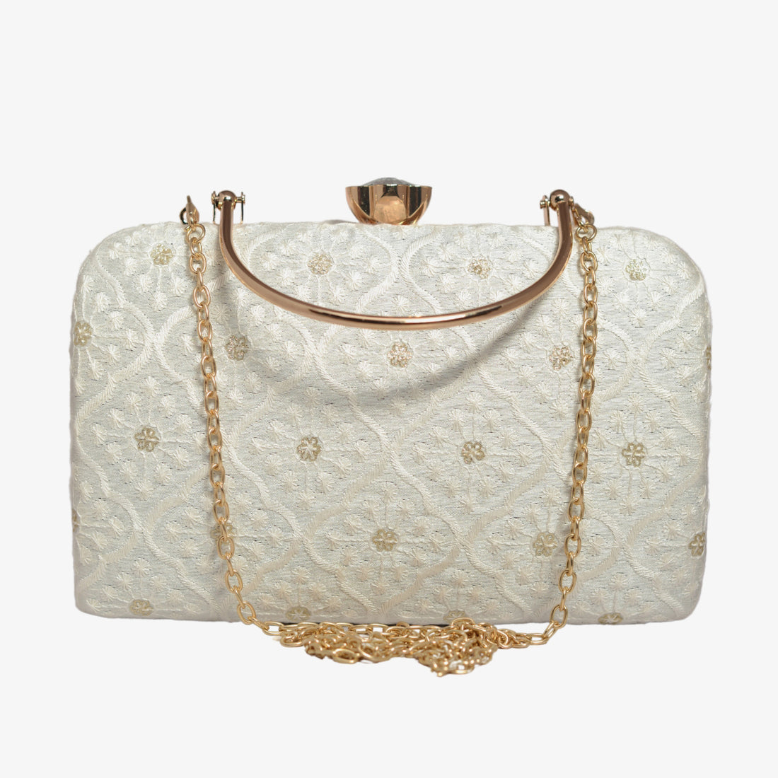 White Box Pattern Chikankari Embroidery Clutch