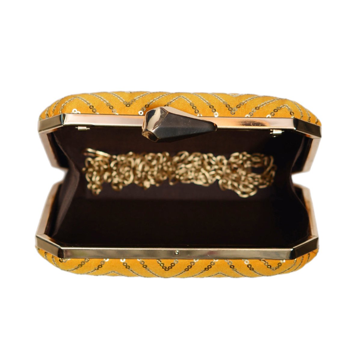 Yellow Sequins Zigzag Embroidery Clutch
