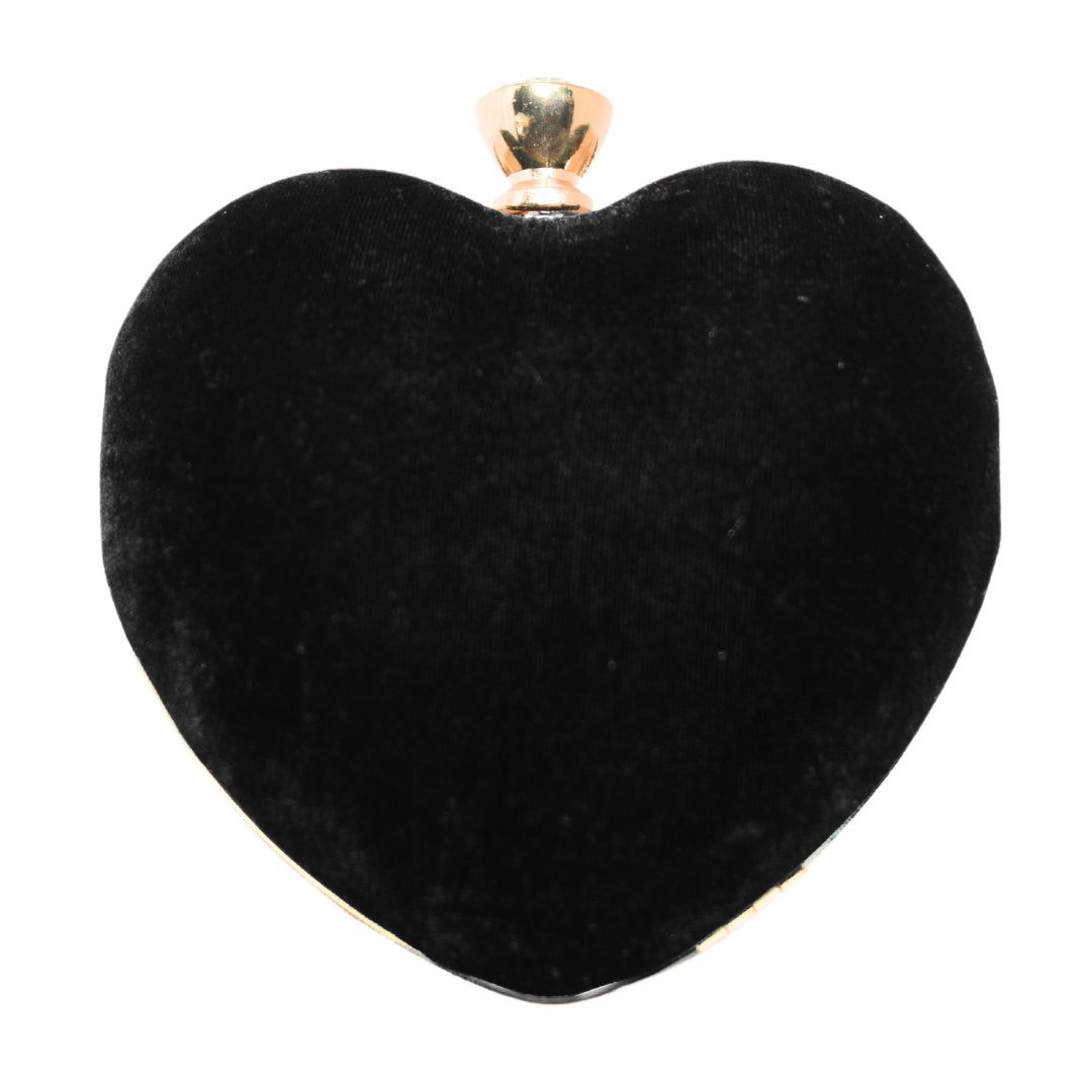 Black Velvet Fabric Heart Shape Clutch