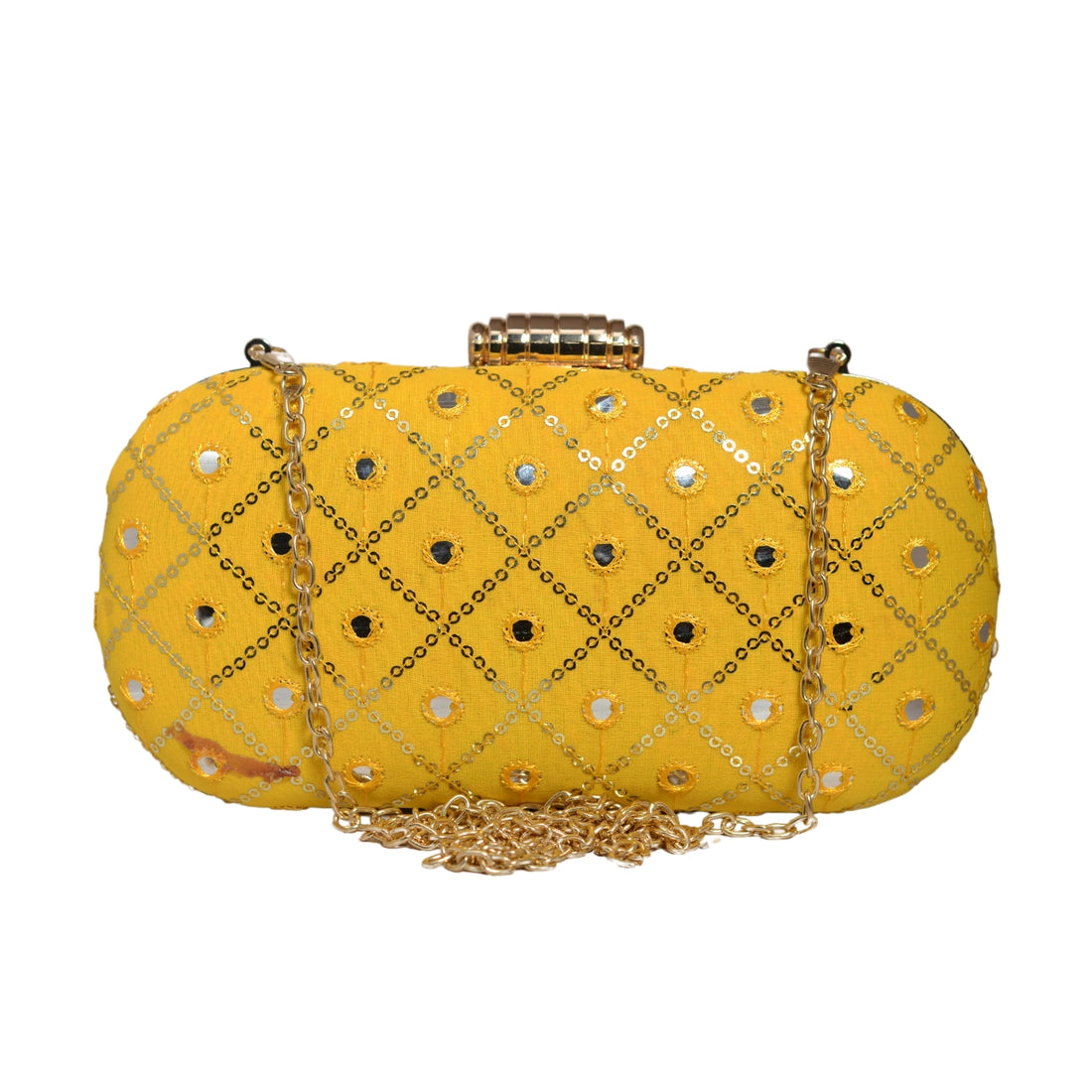 Yellow Sequins Checks Capsule Clutch