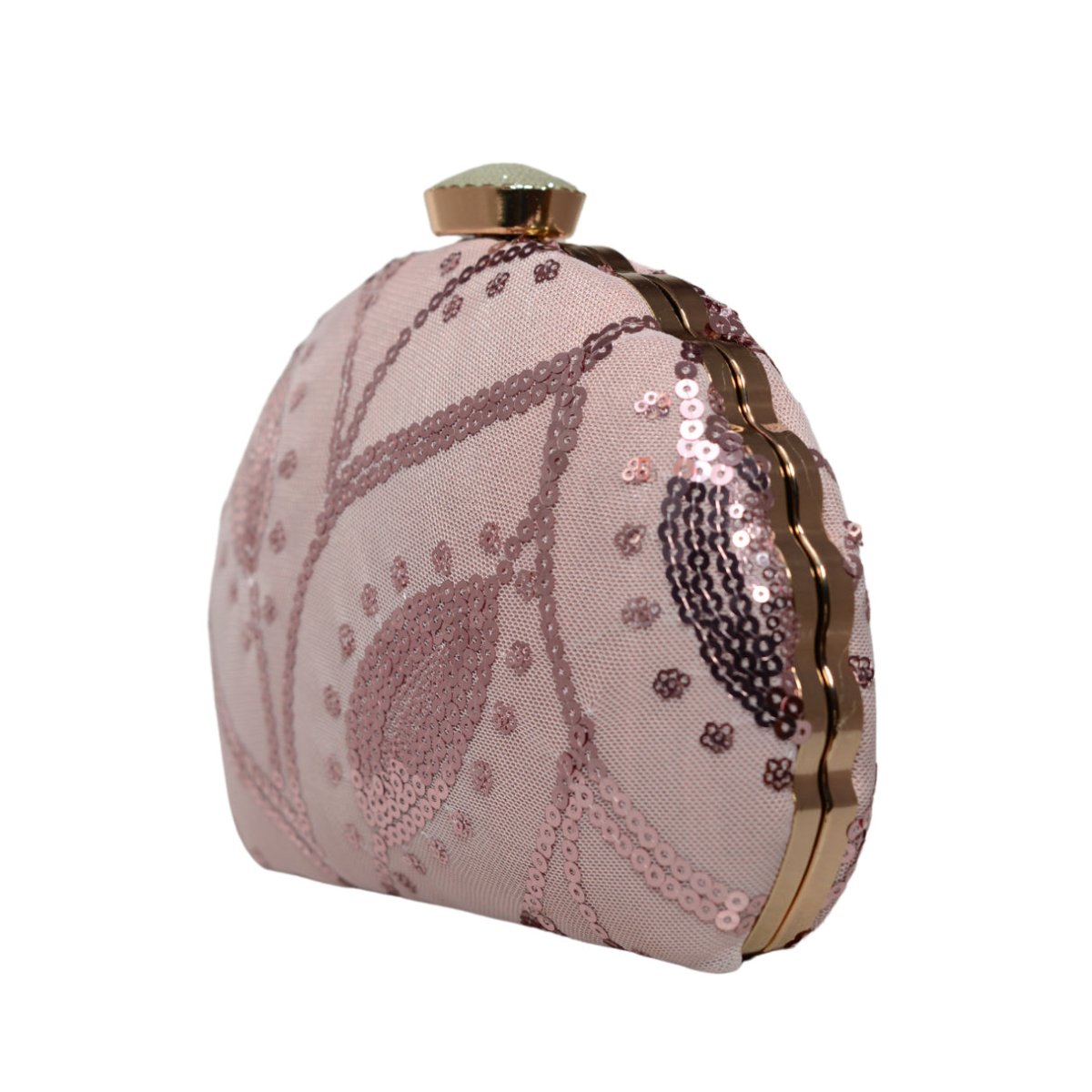 Pink Leaf Pattern Sequins Embroidery Clutch