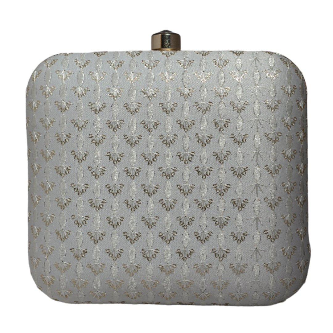 White Sequins And Threadwork Embroidery Clutch
