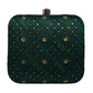 Dark Green Box Pattern Sequins Embroidery Clutch