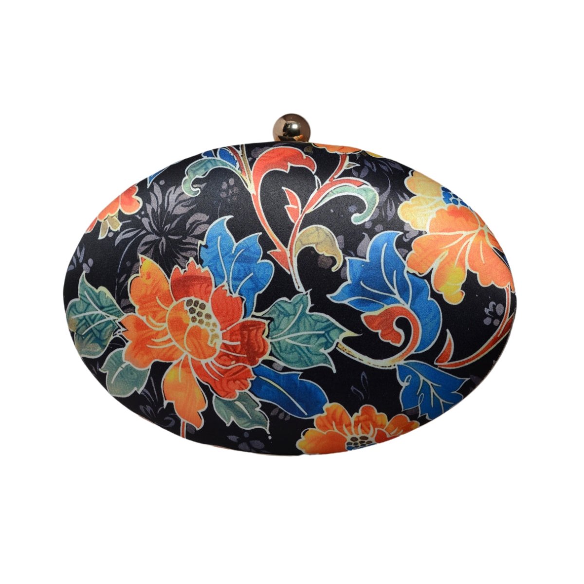 Multicolor Batik Floral Printed Oval Clutch