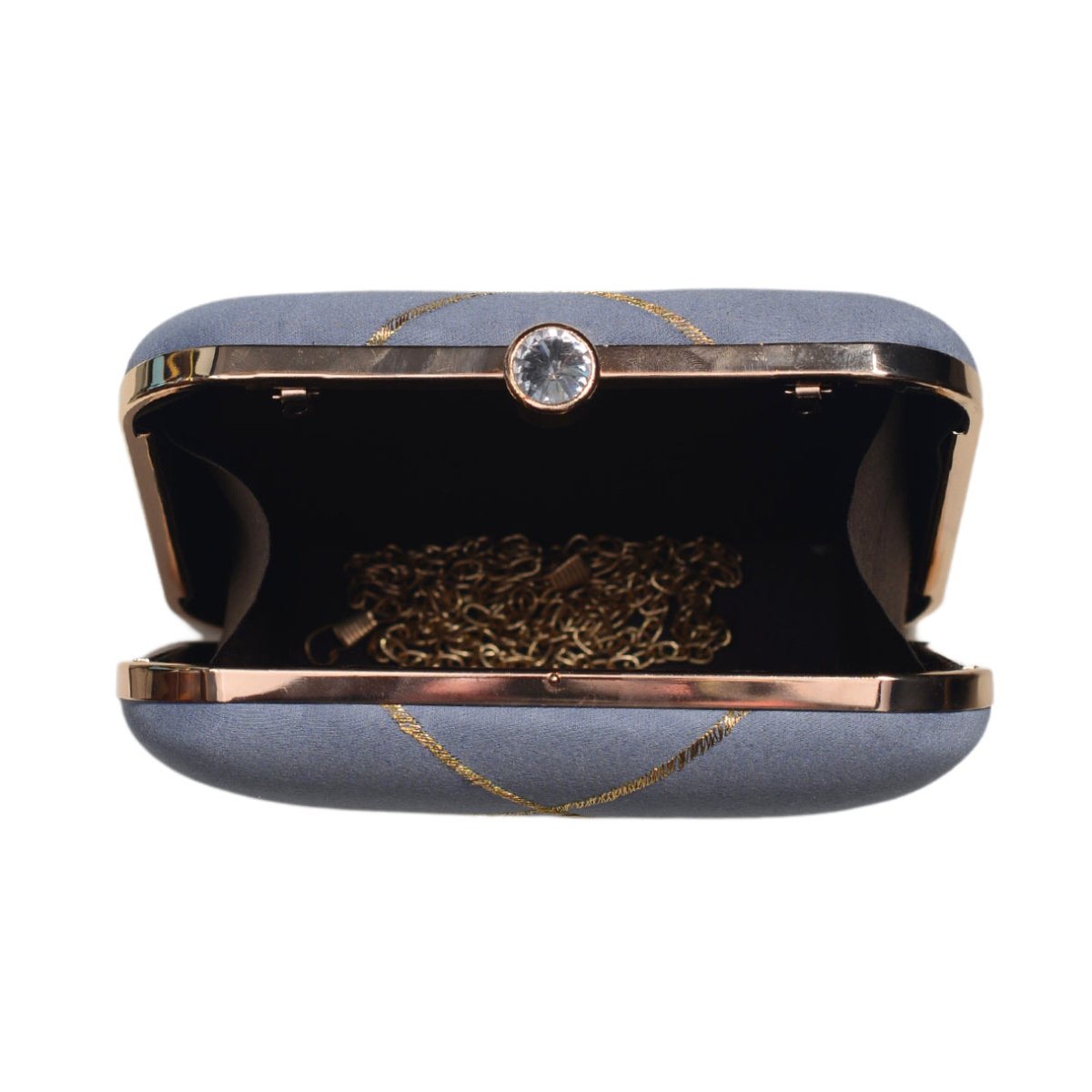 Grey And Golden Checks Embroidery Clutch