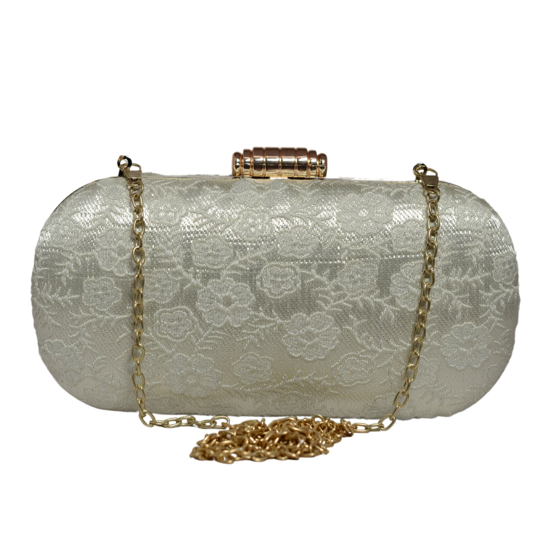 White Floral Thread Embroidery Clutch