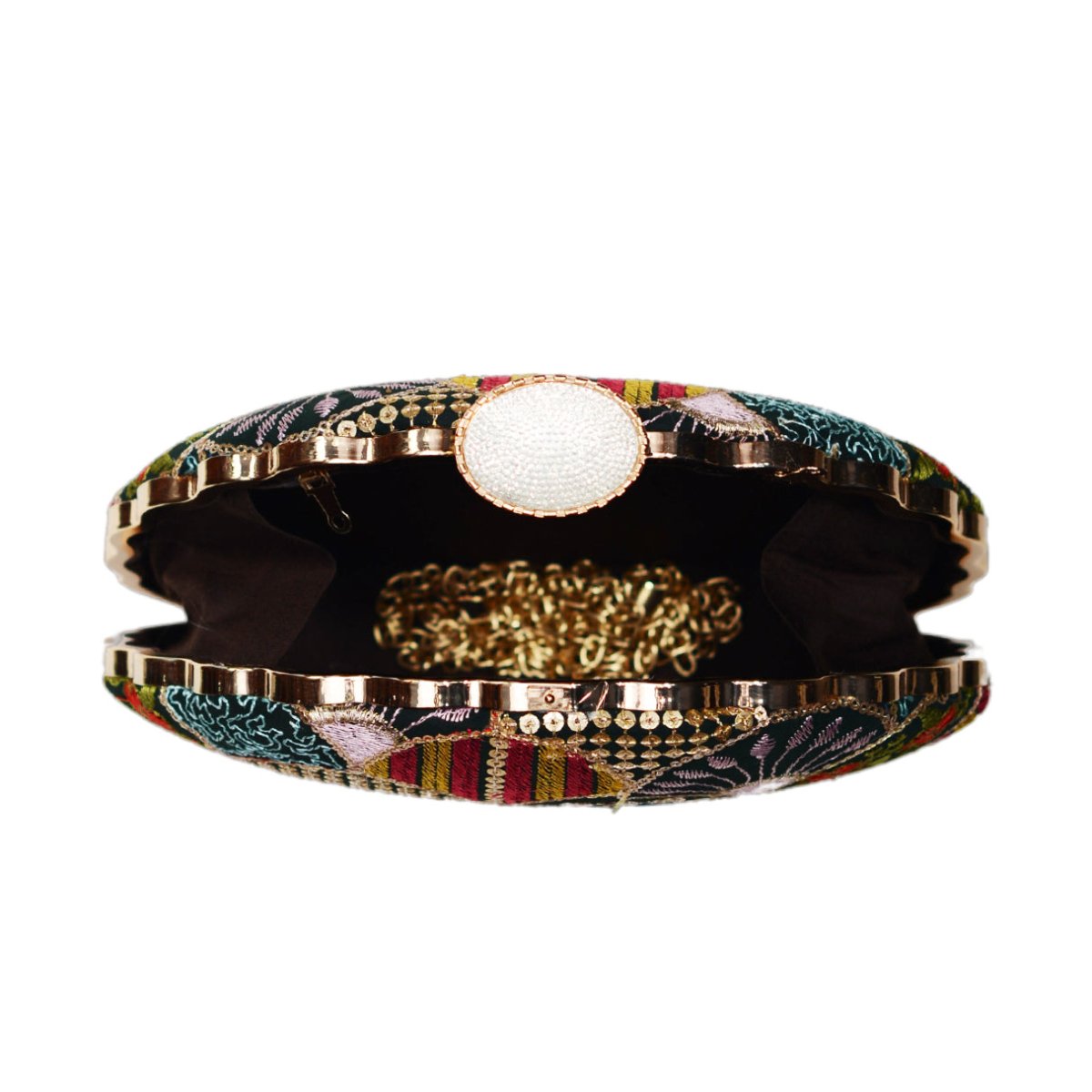 Black Sequins Embroidery Half Moon Clutch