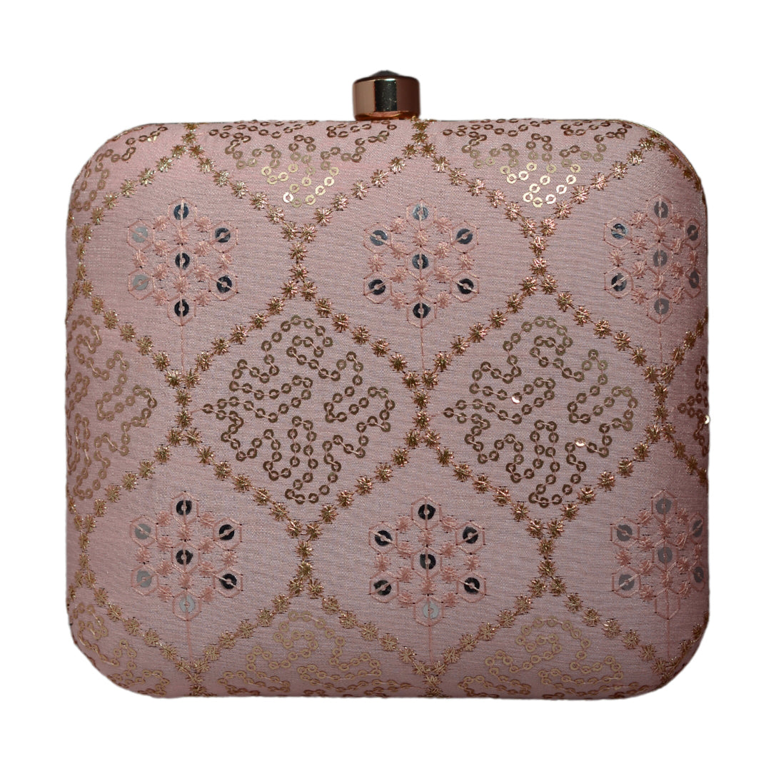 Pink Multipattern Sequins Embroidery Clutch