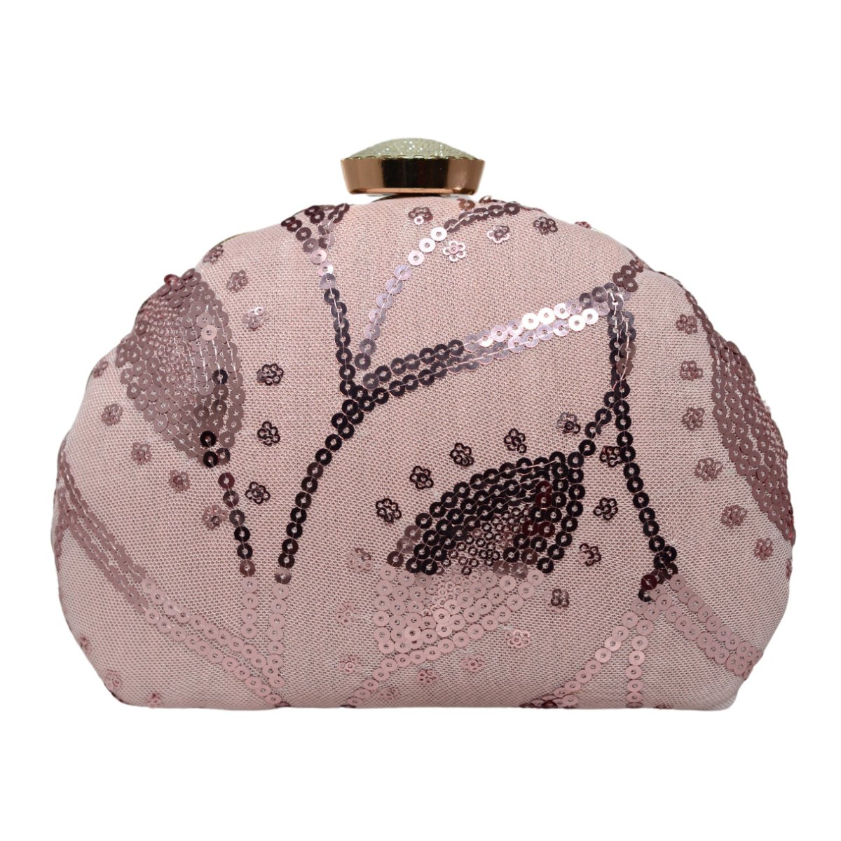 Pink Leaf Pattern Sequins Embroidery Clutch