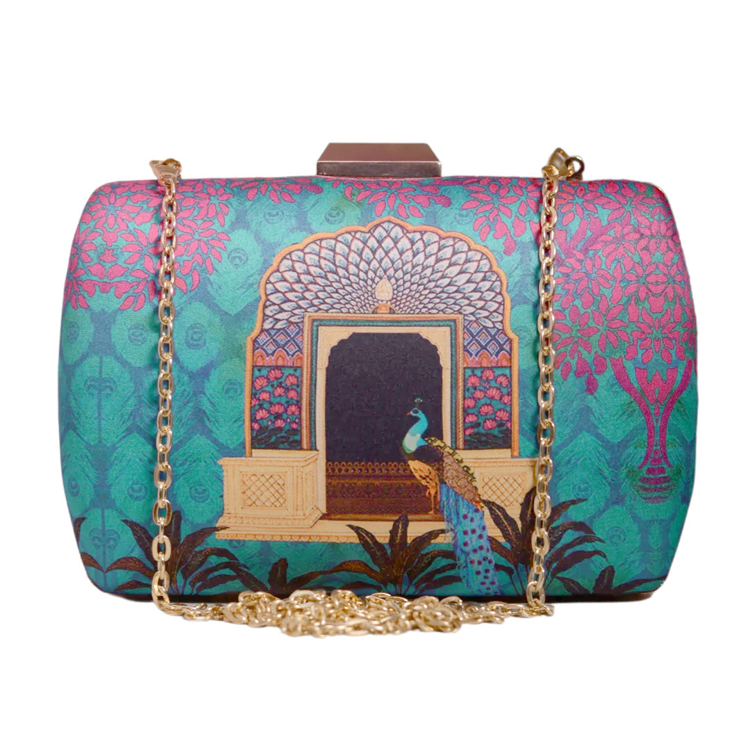 Artklim Peacock Printed Clutch