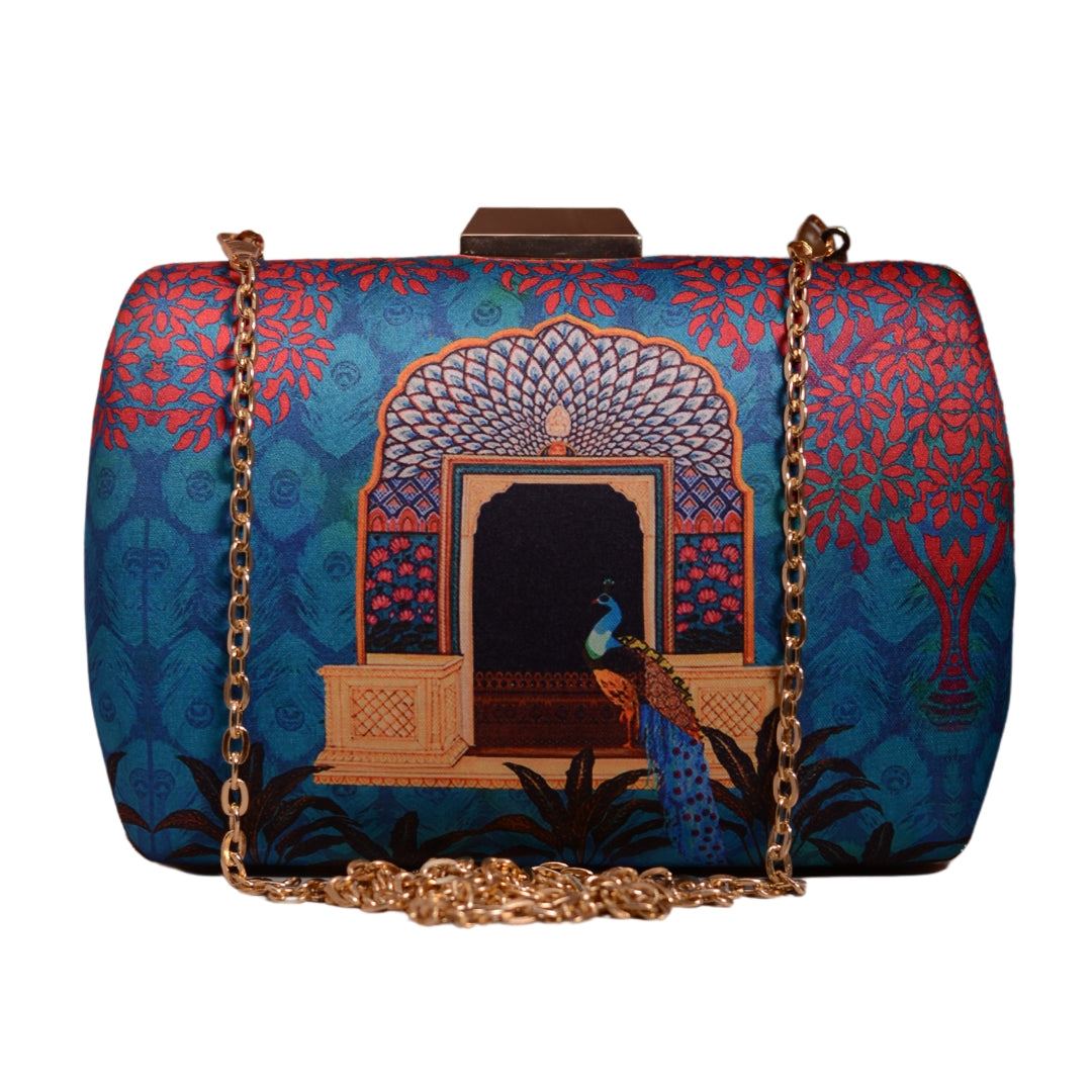 Artklim Peacock Printed Clutch