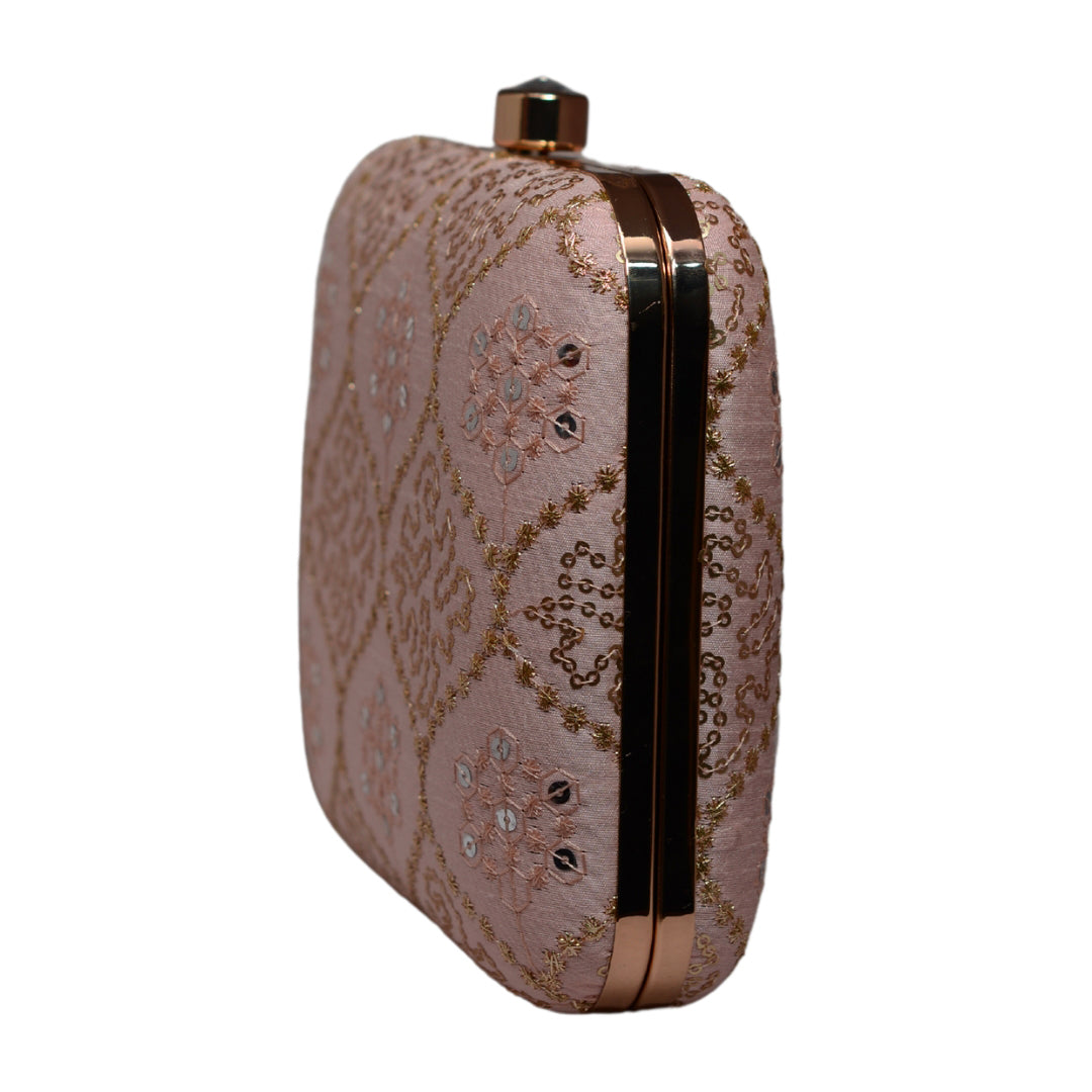 Pink Multipattern Sequins Embroidery Clutch