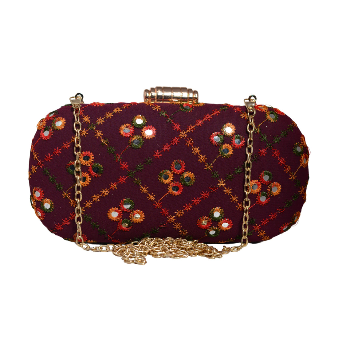 Wine Sequins Embroidery Capsule Clutch