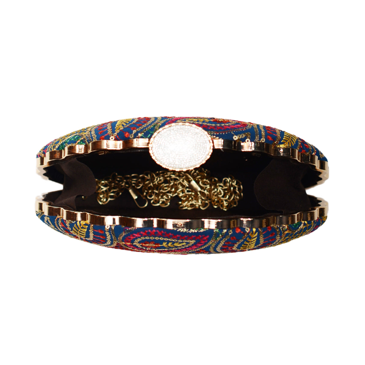 Multicolor Sequins Embroidery Half Moon Clutch