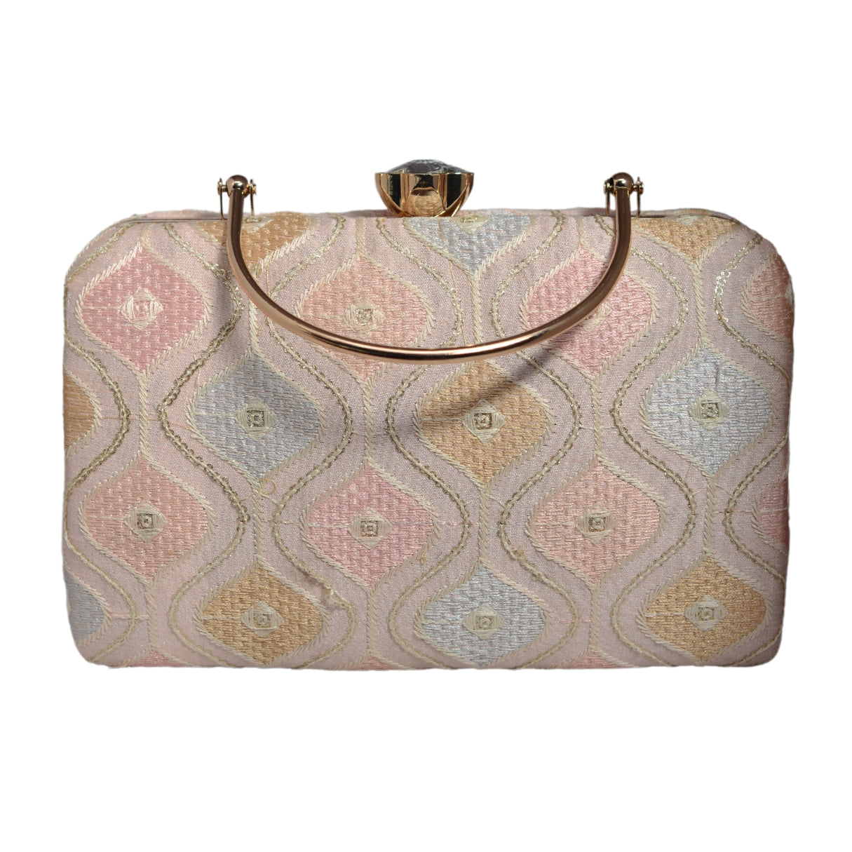 Baby Pink Wavy Lines Embroidery Clutch